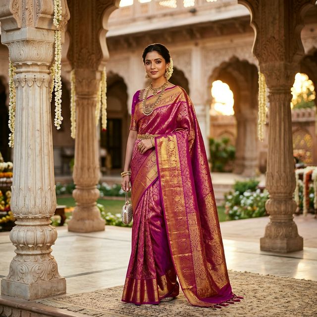 Luxurious Teal and Gold Kanjivaram Silk Saree